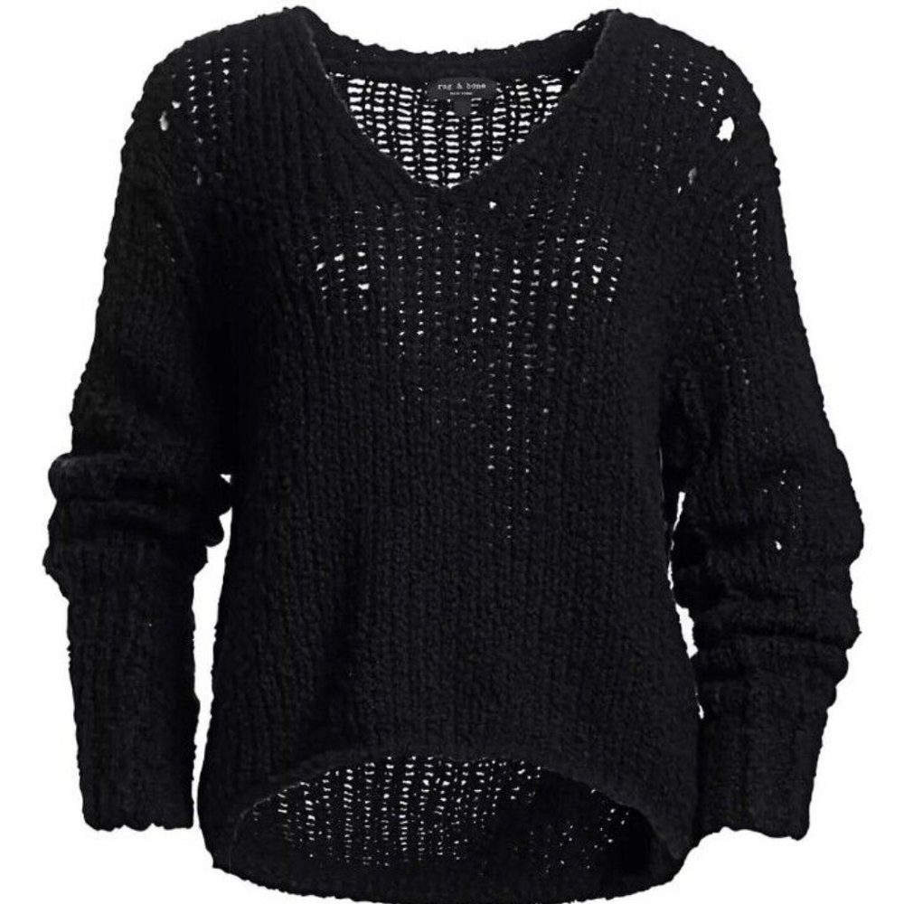 Rag Bone Arizona V Neck Black Merino Wool Sweater Large